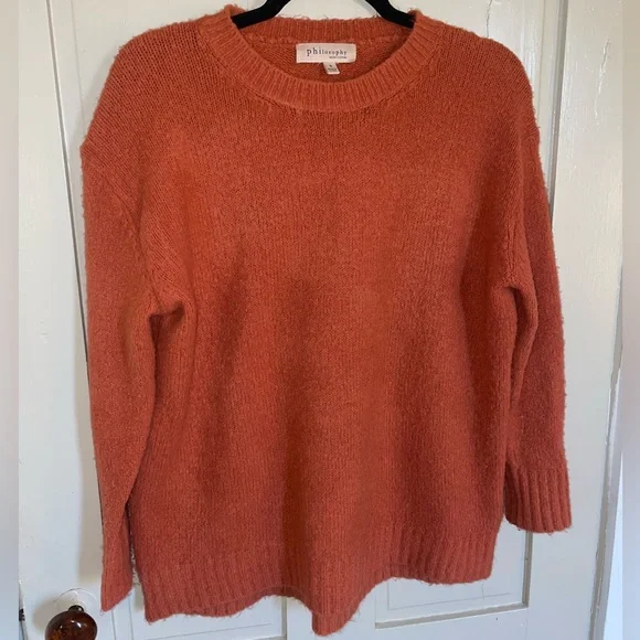 Philosophy Orange Crew Neck Sweater with Relaxed Fit Comfy Stretchy Layers NWOT - Picture 2 of 10
